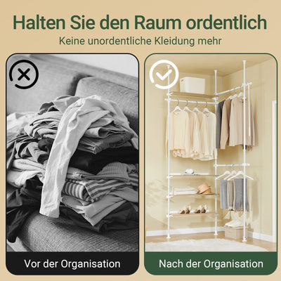 SoBuy | Teleskop Kleiderstange | mit Ablagen & Garderobenstangen | Weiß Natur | KLS17-WN