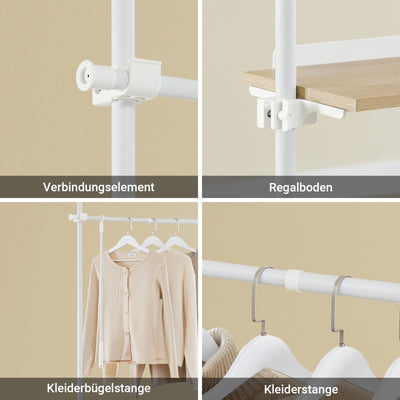 SoBuy | Teleskop Kleiderstange | mit Ablagen & Garderobenstangen | Weiß Natur | KLS17-WN