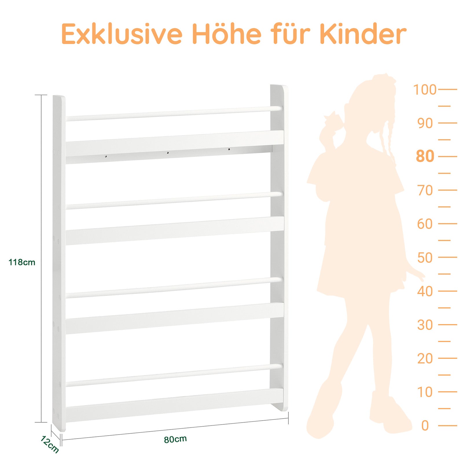 SoBuy | Kinder Bücherregal | Wandregal für Kinder | mit 4 Ablagen | KMB08-W