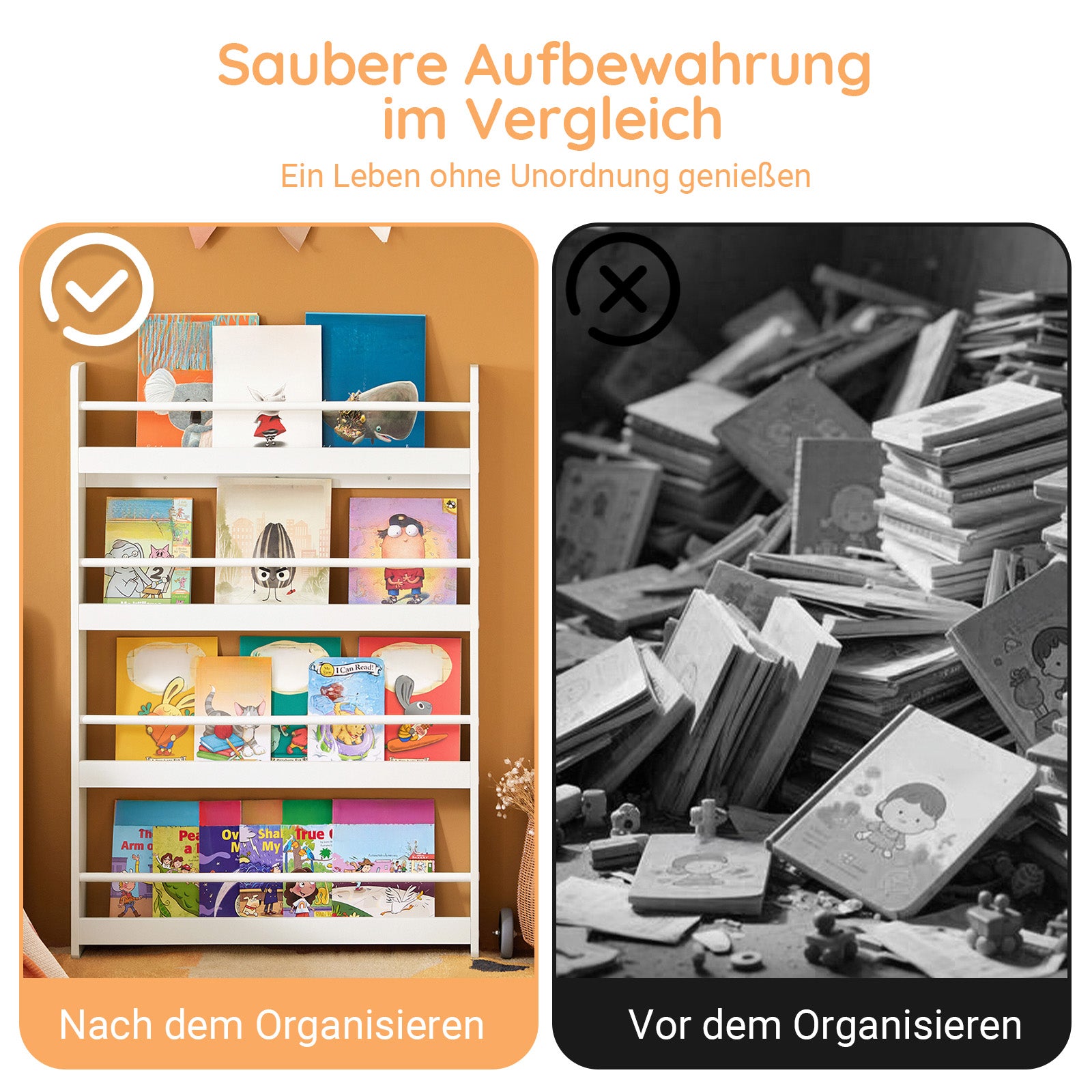 SoBuy | Kinder Bücherregal | Wandregal für Kinder | mit 4 Ablagen | KMB08-W