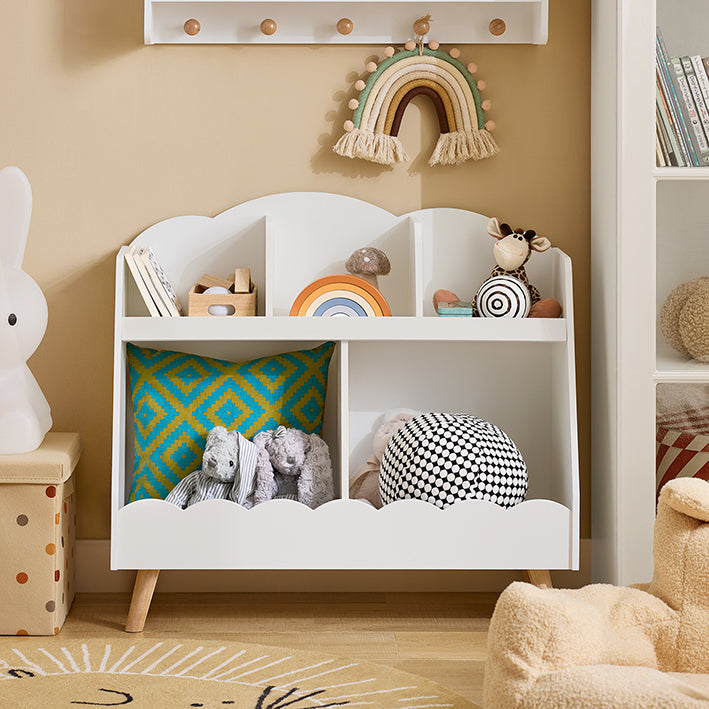 SoBuy | Scaffale per libri per bambini | Scaffale portaoggetti | Scaffale Montessori | Bianco | KMB100-W