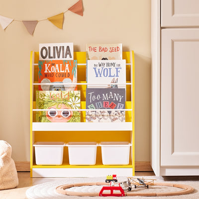 SoBuy | Étagère pour enfants | Porte-journaux | Étagère de rangement | Jaune/Blanc | KMB108-G 