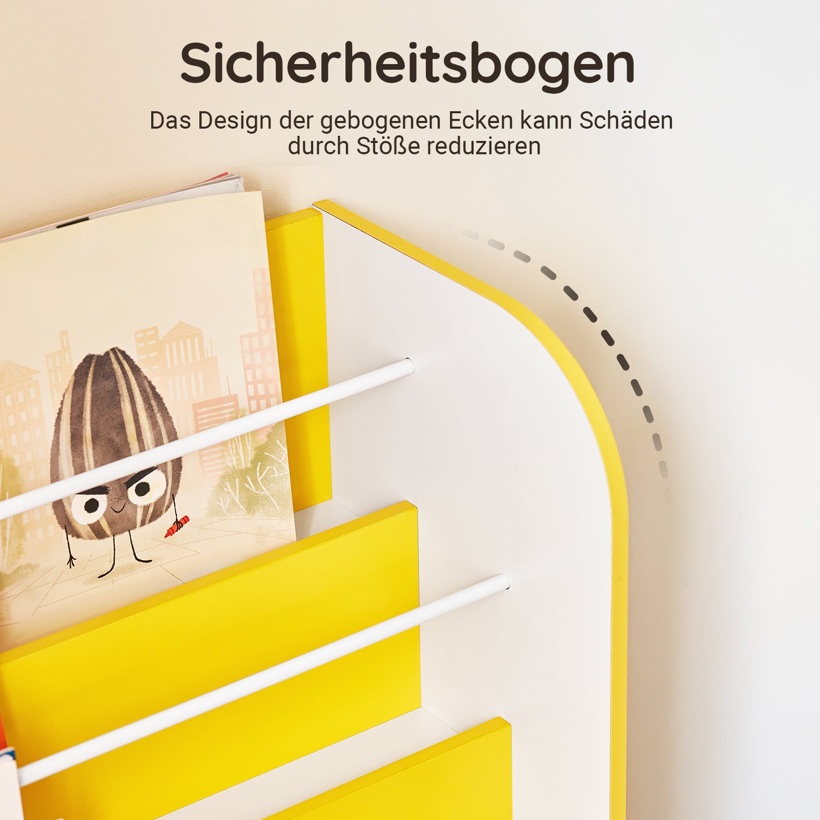 SoBuy | Kinderbücherregal | Zeitungsständer | Aufbewahrungsregal | Gelb/Weiß| KMB108-G