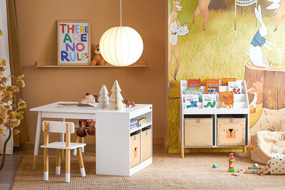SoBuy | Kindertisch mit 2 Stühlen | Kindersitzgruppe mit Stauraum | Spieltisch | Tisch Stuhl Set | Weiß | KMB113-W