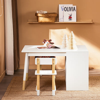SoBuy | Table enfant avec 2 chaises | Ensemble de sièges enfant avec rangement | Table de jeu | Ensemble table et chaises | Blanc | KMB113-W 