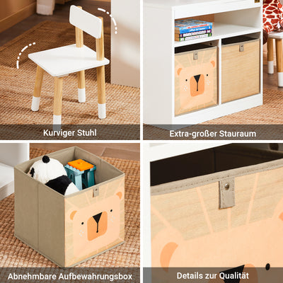 SoBuy | Table enfant avec 2 chaises | Ensemble de sièges enfant avec rangement | Table de jeu | Ensemble table et chaises | Blanc | KMB113-W 