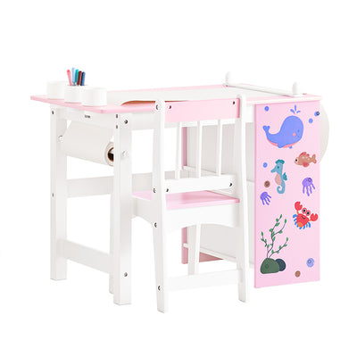 SoBuy | Kindertisch und Stuhl | Set mit Aufklebern DIY Kinder Maltisch | Rosa-Weiß | KMB116-P