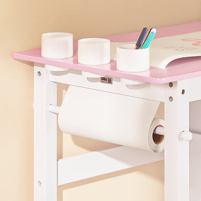 SoBuy | Table et chaise pour enfants | Ensemble avec autocollants DIY Table de dessin pour enfants | Rose-Blanc | KMB116-P