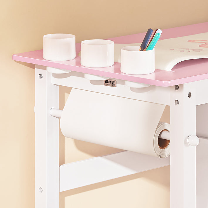 SoBuy | Table et chaise pour enfants | Ensemble avec autocollants DIY Table de dessin pour enfants | Rose-Blanc | KMB116-P