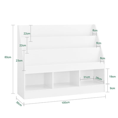 SoBuy | Scaffale per bambini | con 3 ripiani | Scaffale portaoggetti per giocattoli | Bianco e pratico 100x80x30 | KMB118-W