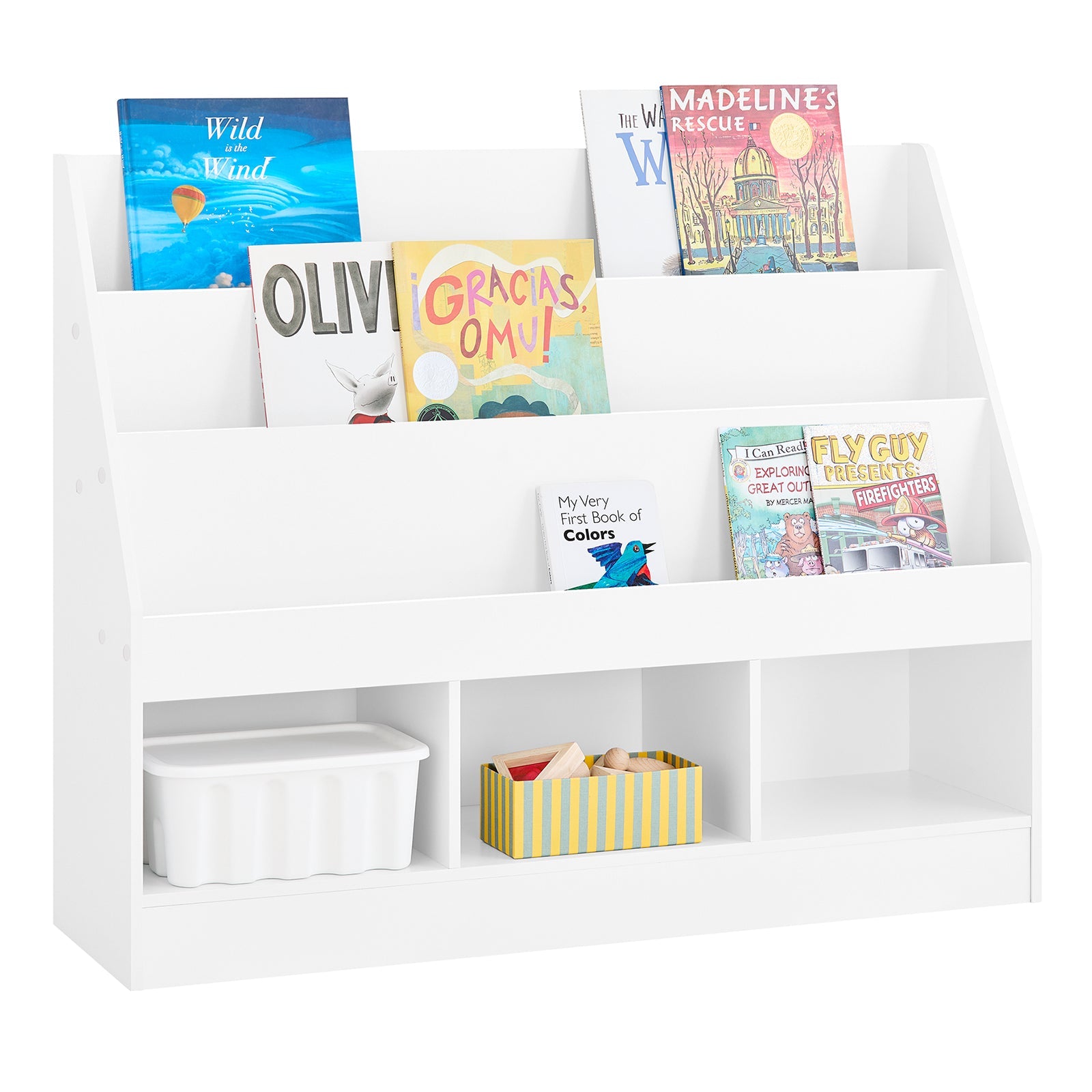 SoBuy | Étagère pour enfants | avec 3 compartiments de rangement | Étagère de rangement de jouets | Blanc & Pratique 100x80x30 | KMB118-W