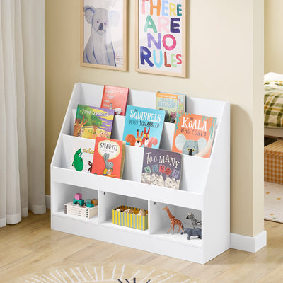 SoBuy | Scaffale per bambini | con 3 ripiani | Scaffale portaoggetti per giocattoli | Bianco e pratico 100x80x30 | KMB118-W