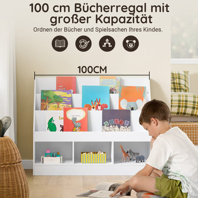 SoBuy | Scaffale per bambini | con 3 ripiani | Scaffale portaoggetti per giocattoli | Bianco e pratico 100x80x30 | KMB118-W