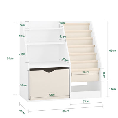 SoBuy | Bibliothèque Montessori pour enfants | Étagère avec pochettes en tissu | Blanche | KMB119-W