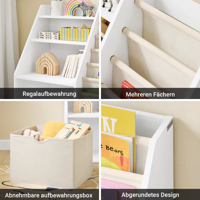 SoBuy | Bibliothèque Montessori pour enfants | Étagère avec pochettes en tissu | Blanche | KMB119-W