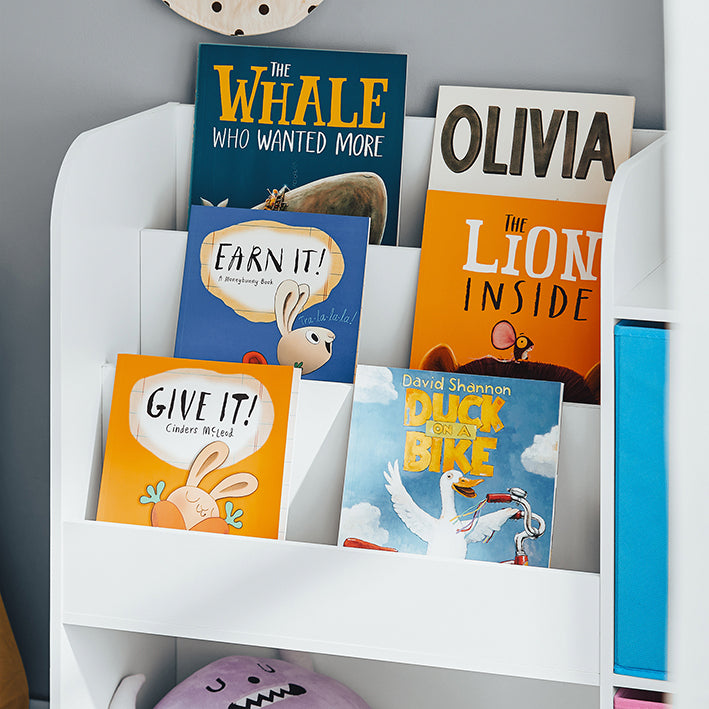 SoBuy | Bibliothèque pour enfants | Coffre à jouets | Étagère de rangement pour enfants | Blanc-rose | KMB37-F