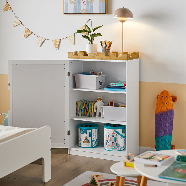 SoBuy | Scaffale per bambini con lavagna | Armadio contenitore | Cameretta | KMB43-W