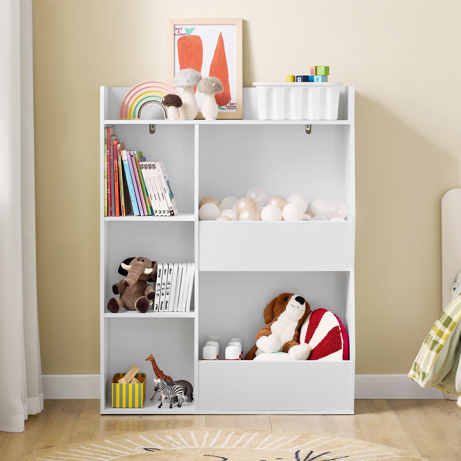 SoBuy Kinder Bücherregal Montessori Regal mit 5 Offenes Fach Weiß 80x104x34 cm KMB55-K-W