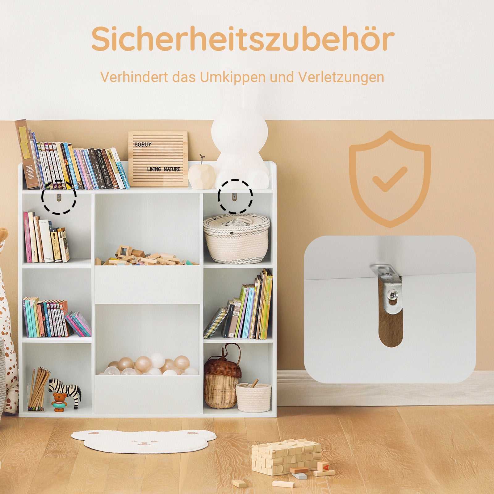 SoBuy | Kinderbücherregal | Spielzeugtruhe | für Kinder | Weiß | KMB55-W