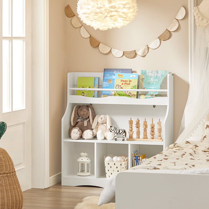 SoBuy | Scaffale per libri per bambini | Scaffale per giocattoli | Scaffale portaoggetti per bambini | KMB57-W