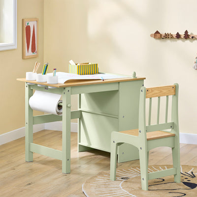 SoBuy | Table enfant avec 1 chaise | Ensemble table et chaise pour enfants | avec 1 porte-rouleau de papier | Table de dessin pour enfants | Vert | KMB60-GR