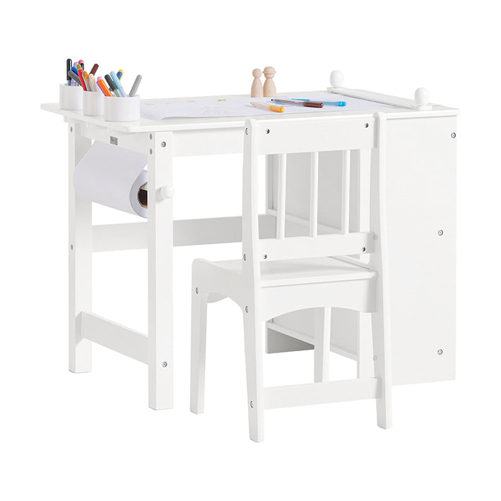 Prévente | SoBuy | Table enfant avec 1 chaise | Ensemble de sièges enfant | Table à dessin enfant | Blanc | KMB60-W