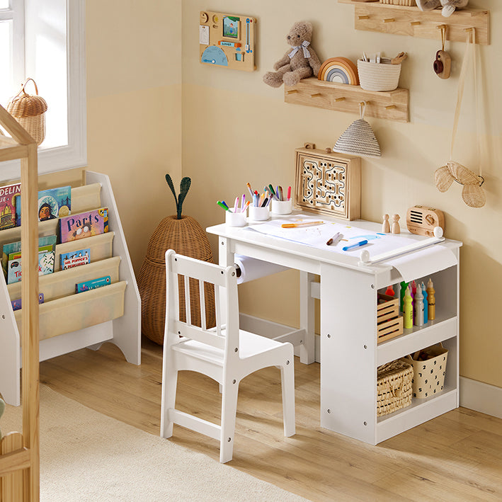 Prévente | SoBuy | Table enfant avec 1 chaise | Ensemble de sièges enfant | Table à dessin enfant | Blanc | KMB60-W