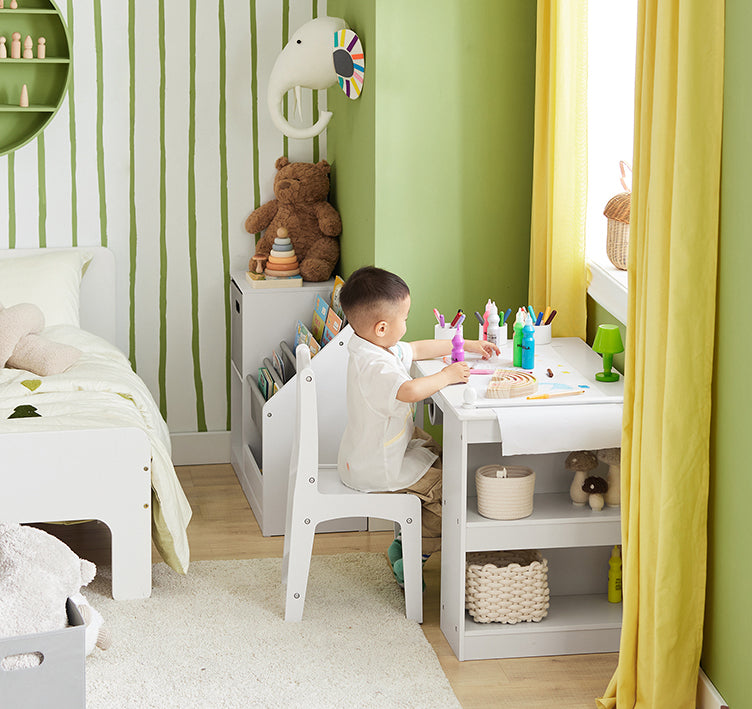 Prévente | SoBuy | Table enfant avec 1 chaise | Ensemble de sièges enfant | Table à dessin enfant | Blanc | KMB60-W
