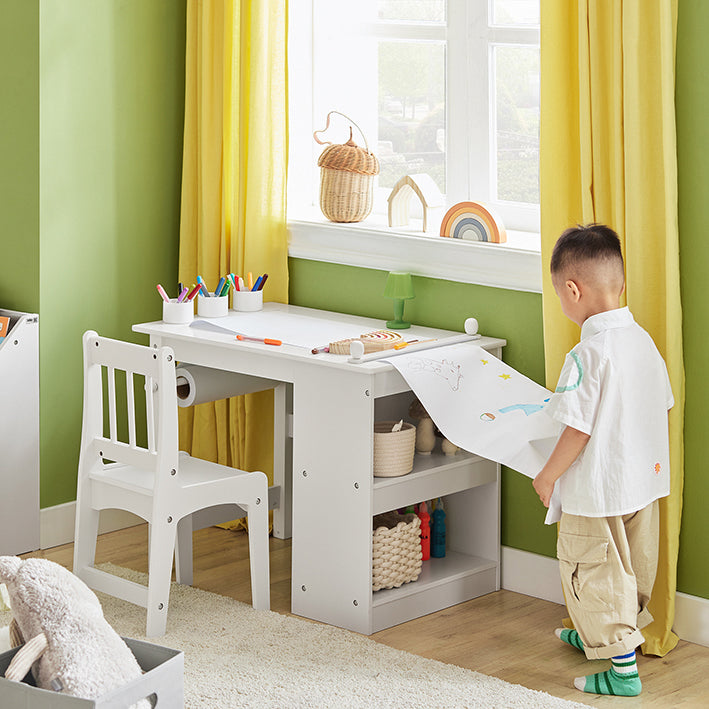 Prévente | SoBuy | Table enfant avec 1 chaise | Ensemble de sièges enfant | Table à dessin enfant | Blanc | KMB60-W