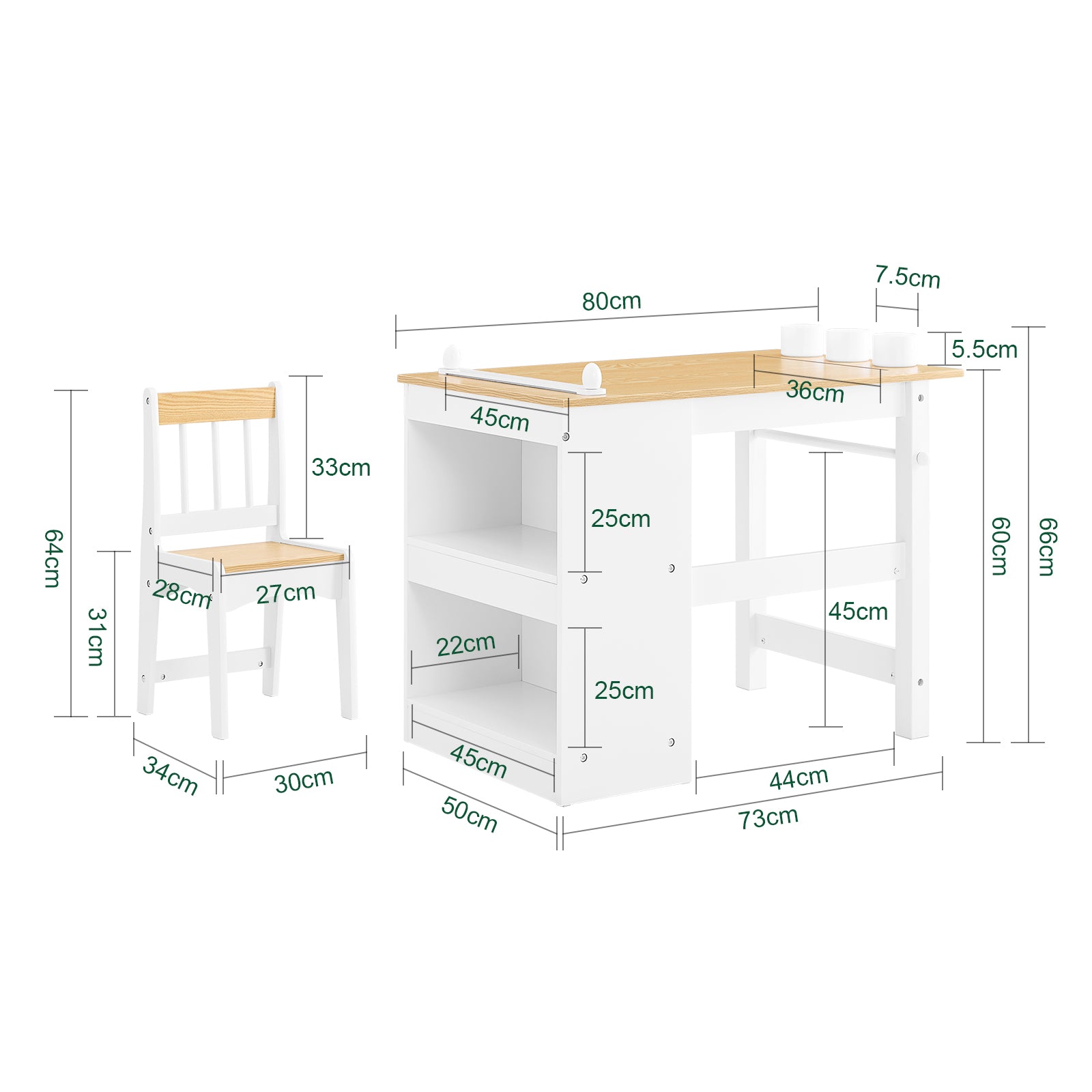 SoBuy | Kindertisch mit 1 Stuhl | Kindersitzgruppe | Maltisch für Kinder | Weiß und Natur | KMB60-WN