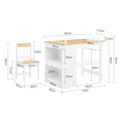 SoBuy | Table enfant avec 1 chaise | Ensemble de sièges enfant | Table à dessin enfant | Blanc et naturel | KMB60-WN