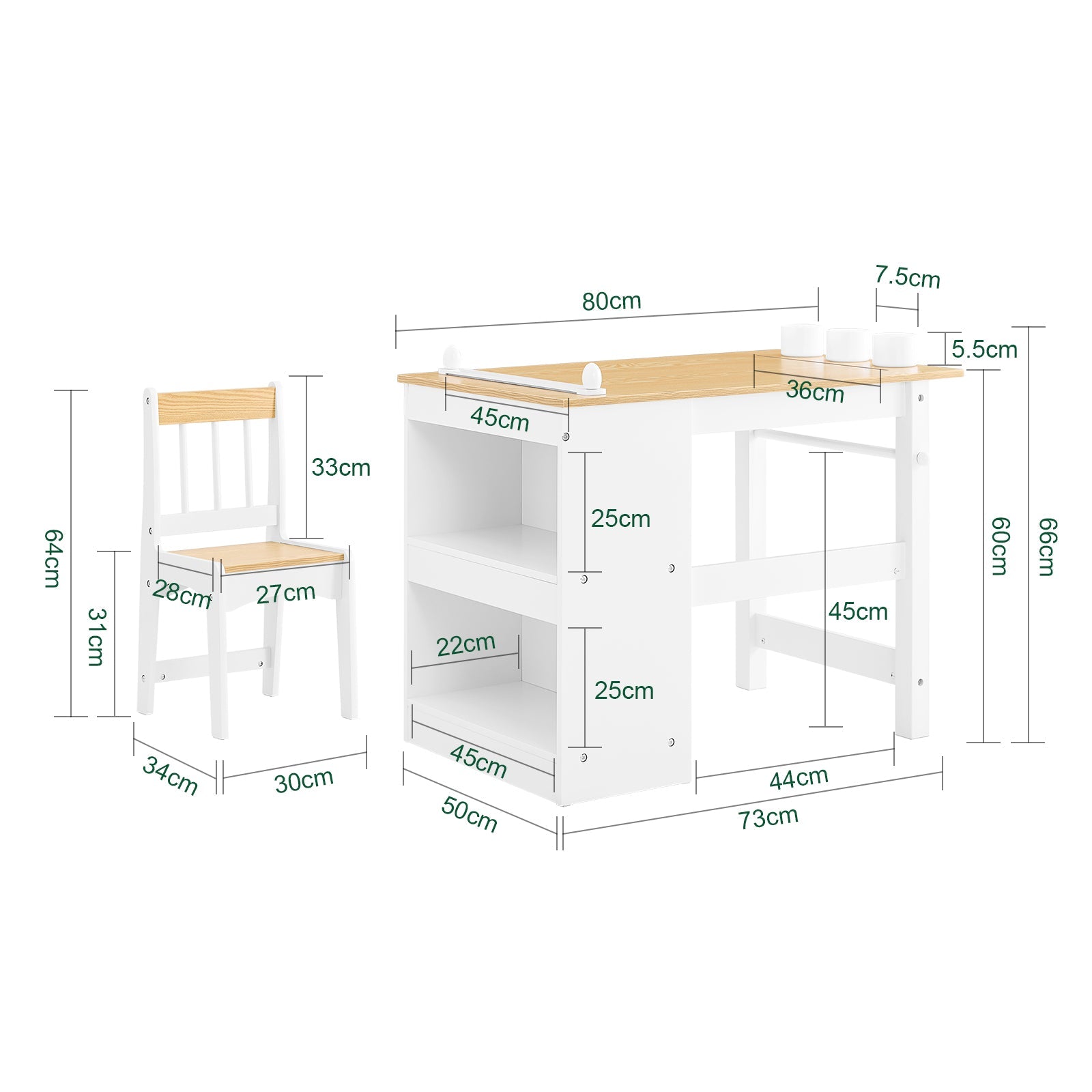 SoBuy | Tavolo per bambini con 1 sedia | Set di mobili per bambini | Tavolo da pittura per bambini | Bianco e legno naturale | KMB60-WN