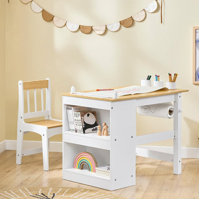 SoBuy | Table et 1 chaise pour enfant | Ensemble de meubles pour enfants | Table d'activités pour enfants | Blanc et Naturel | KMB60-WN