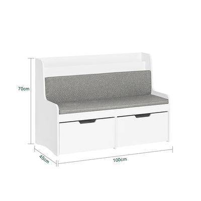 SoBuy | Banc enfant avec étagère et coussin d'assise | Coffre à jouets | Boîte de rangement à roulettes | Blanc | KMB66-W