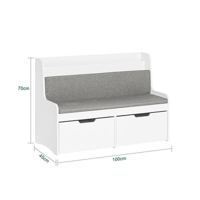 SoBuy | Banc pour enfants avec étagère à livres et coussin d'assise | Coffre à jouets | Boîte de rangement à roulettes | Blanc | KMB66-W