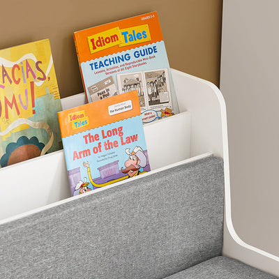SoBuy | Banc pour enfants avec étagère à livres et coussin d'assise | Coffre à jouets | Boîte de rangement à roulettes | Blanc | KMB66-W