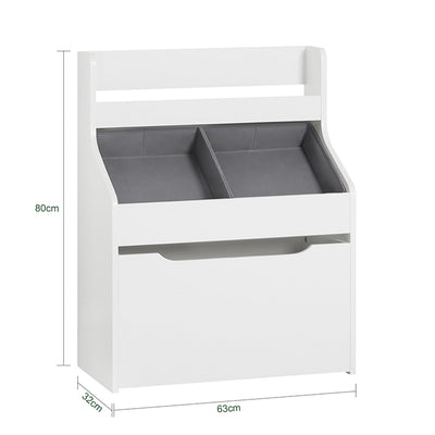 Vorverkauf | SoBuy | Kinderregal mit 2 Stoffboxen | Bücherregal | Spielzeugtruhe mit Rollen | KMB71-W