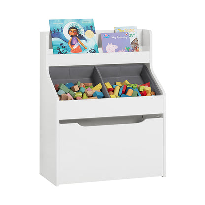 Prévente | SoBuy | Étagère pour enfants avec 2 boîtes en tissu | Bibliothèque | Coffre à jouets à roulettes | KMB71-W