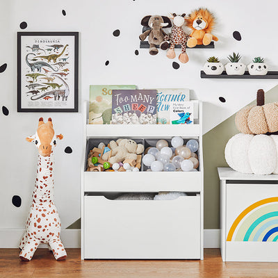 SoBuy | Étagère pour enfants avec 2 bacs en tissu | Bibliothèque | Coffre à jouets avec roulettes | KMB71-W