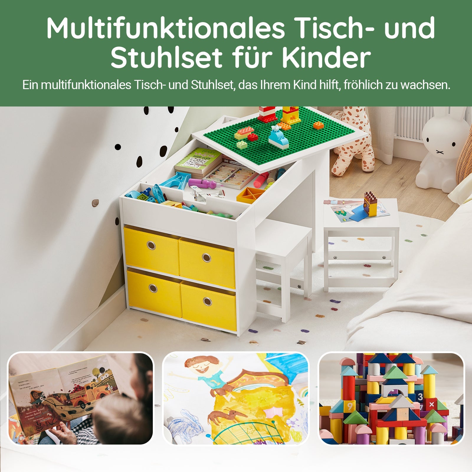 Prevendita | SoBuy | Tavolo per bambini con 2 sedie | Set tavolo e sedie per bambini | Tavolo attività per bambini | Bianco | KMB75-W