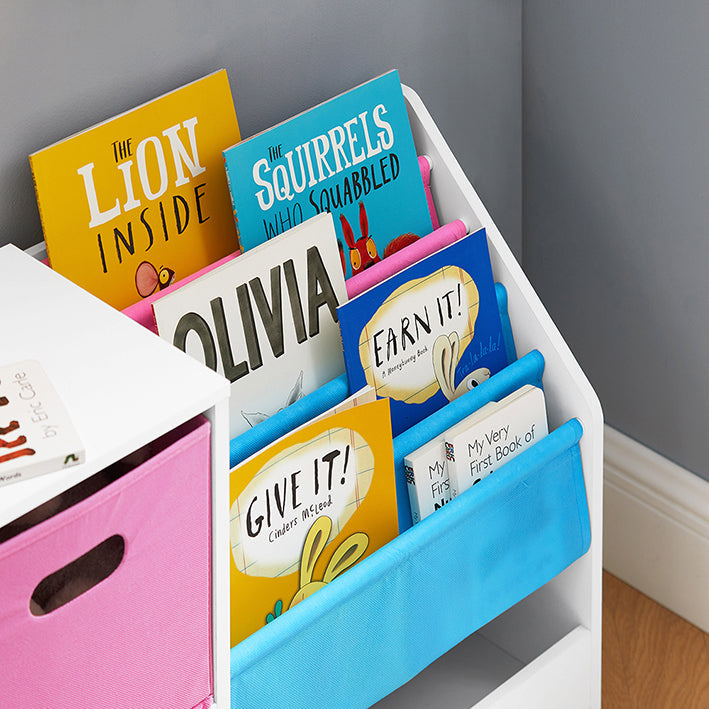 SoBuy | Étagère pour enfants | Bibliothèque enfant | Étagère à jouets | Blanc-Bleu & Rose | KMB76-F