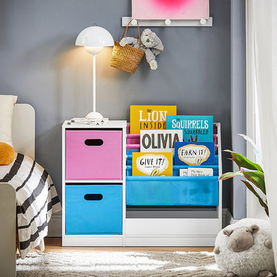 SoBuy | Kinderregal | Bücherregal Kinder | Spielzeugregal | Weiß-Blau&Rosa | KMB76-F