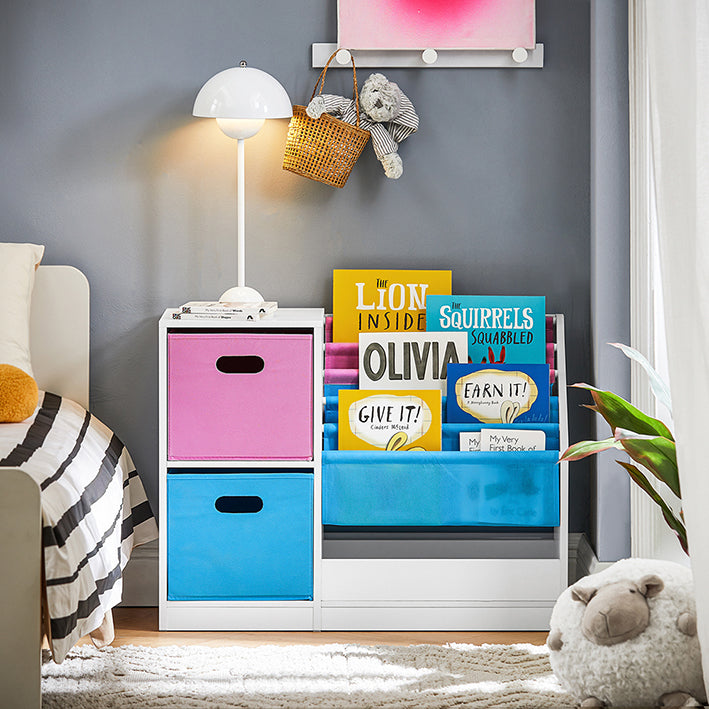 SoBuy | Scaffale per bambini | Scaffale libri per bambini | Scaffale giocattoli | Bianco-Blu&Rosa | KMB76-F