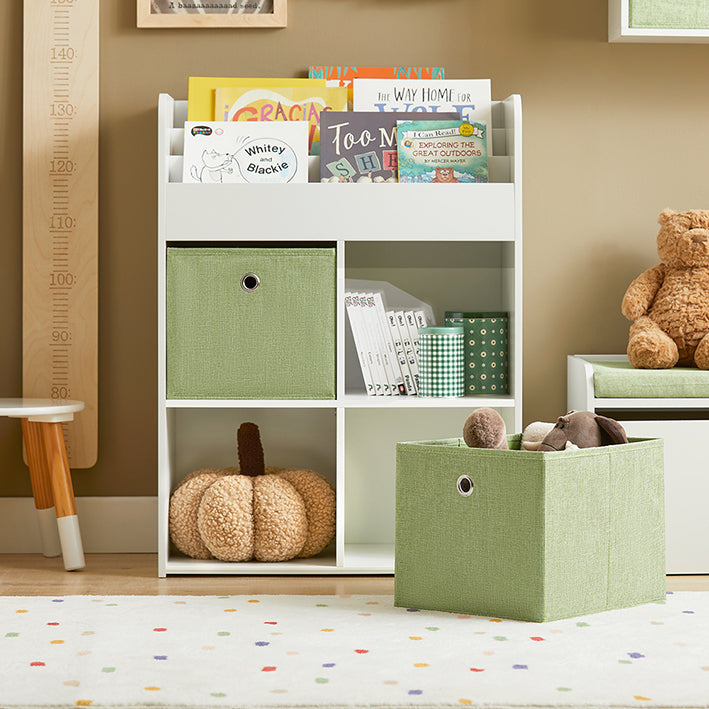 SoBuy | Scaffale portagiochi per bambini con 2 scatole in tessuto | Libreria per bambini | Scaffale portaoggetti per bambini | KMB79-W