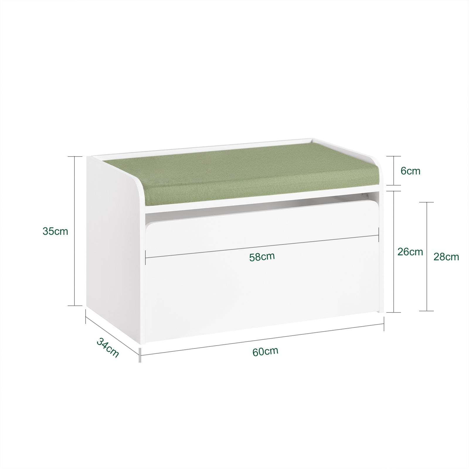 SoBuy | Cassapanca portagiochi | Panchina con cuscino | Contenitore per giocattoli per bambini | Verde Bianco | KMB80-W