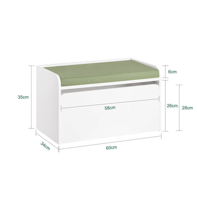 SoBuy | Coffre à jouets | Banc avec coussin d'assise | Boîte de rangement pour enfants | Vert Blanc | KMB80-W