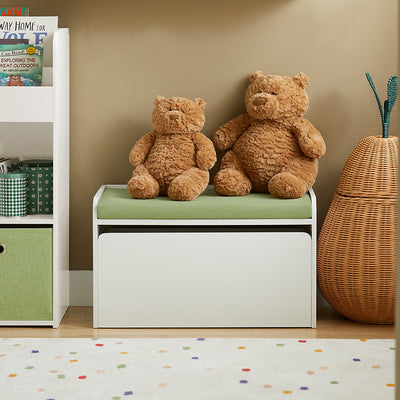 SoBuy | Coffre à jouets | Banc avec coussin d'assise | Boîte de rangement pour enfants | Vert Blanc | KMB80-W