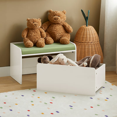 SoBuy | Coffre à jouets | Banc avec coussin d'assise | Boîte de rangement pour enfants | Vert et blanc | KMB80-W 