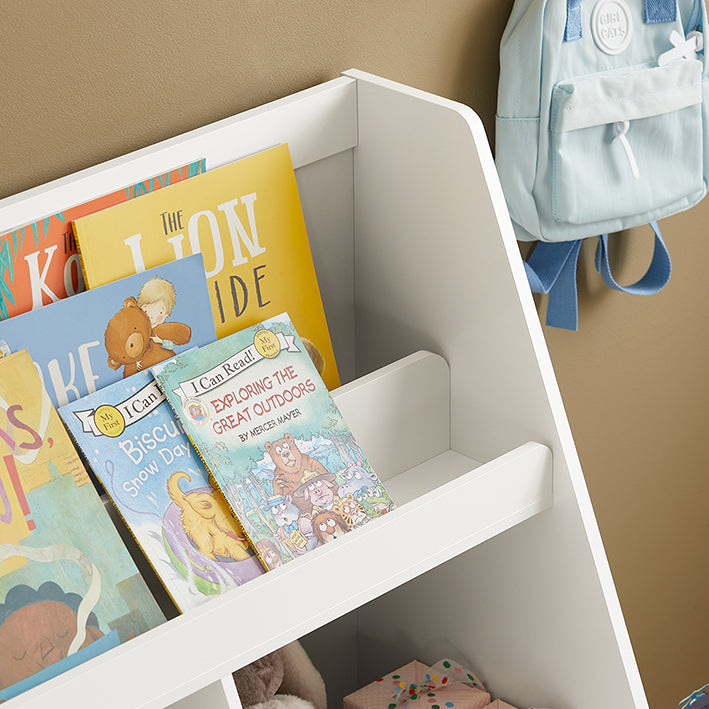 Prévente | SoBuy | Étagère enfant avec 1 coffre à jouets | Bibliothèque | Meuble de rangement enfant | KMB83-W