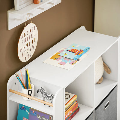SoBuy | Étagère pour enfants | Bibliothèque | Meuble de rangement pour enfants | Blanc-Naturel | KMB85-W